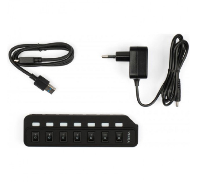 Vinga Концентратор Vinga USB3.0 to 7*USB3.0 1m cable with Switch and Power Adapter (VHA3A7B)