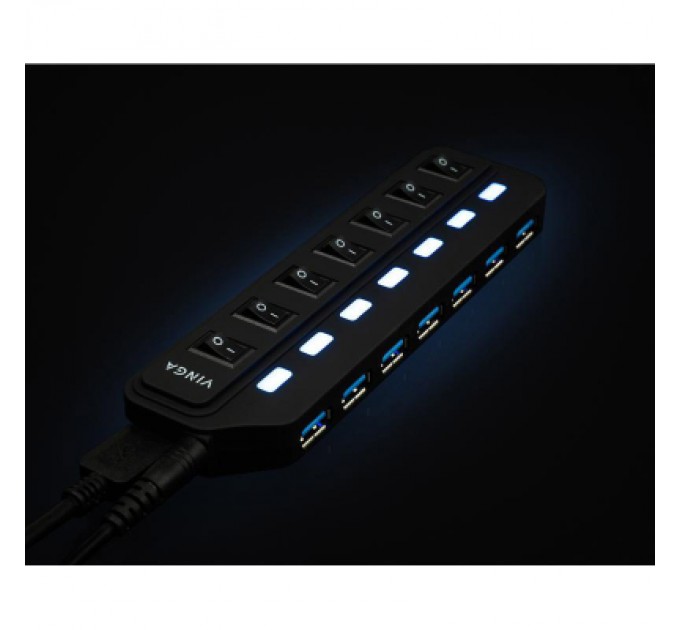 Vinga Концентратор Vinga USB3.0 to 7*USB3.0 1m cable with Switch and Power Adapter (VHA3A7B)