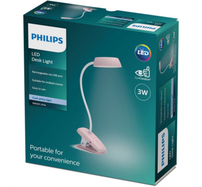 Philips Настільна лампа Philips Donutclip 3Вт 4000K 1200мАг USB-A рожевий (929003179607)