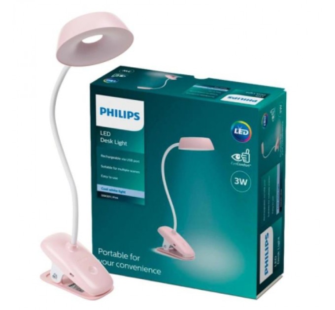Philips Настільна лампа Philips Donutclip 3Вт 4000K 1200мАг USB-A рожевий (929003179607)