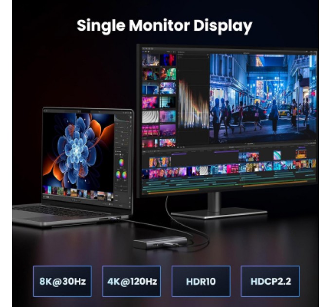 Ugreen Концентратор Ugreen USB3.1 Type-C to HDMIx2 4K60Hz (8k30Hz)/USB3.0x2/Type-C/PD 100W CM498 (15852)