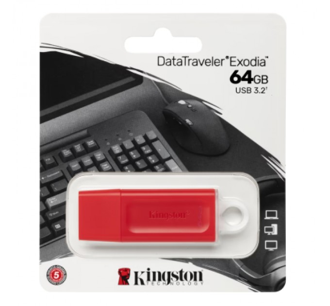 Kingston USB флеш накопичувач Kingston 64GB DataTraveler Exodia Red USB 3.2 Gen 1 (KC-U2G64-7GR)