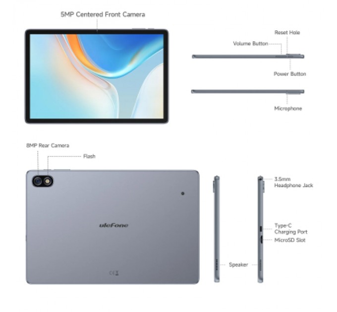 Ulefone Планшет Ulefone Tab W10 Wi-Fi 4/128GB Space Grey (6975326663694)