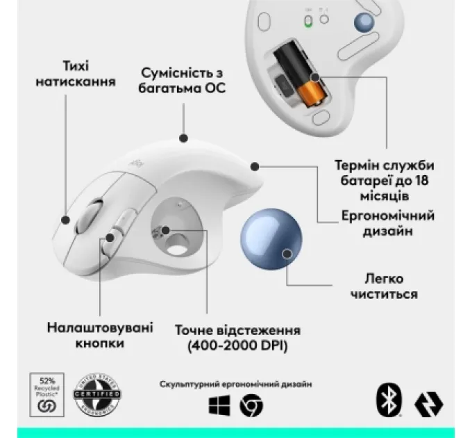 Logitech Мишка Logitech Ergo M575S Wireless Trackball Off-white (910-007030)