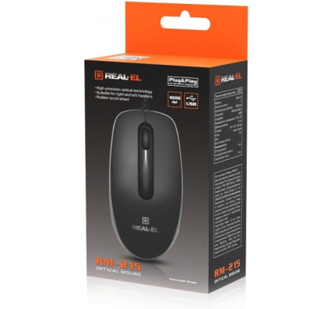 REAL-EL Мишка REAL-EL RM-215 USB Black/Gray (EL123200037)