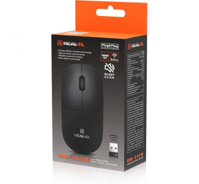 REAL-EL Мишка REAL-EL RM-313W Wireless Black (EL123200042)
