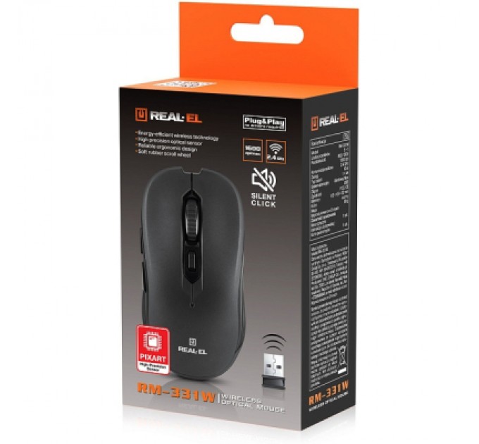 REAL-EL Мишка REAL-EL RM-331W Wireless Black (EL123200044)