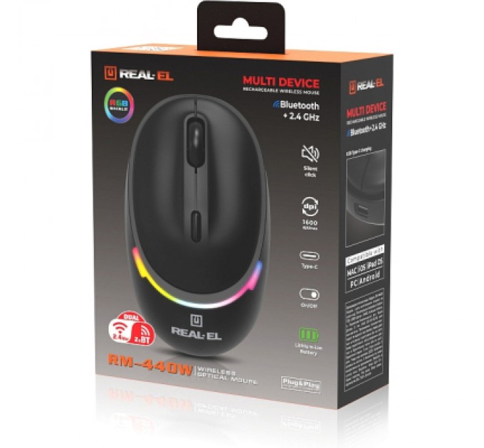 REAL-EL Мишка REAL-EL RM-440W Wireless/Bluetooth Black (EL123200045)