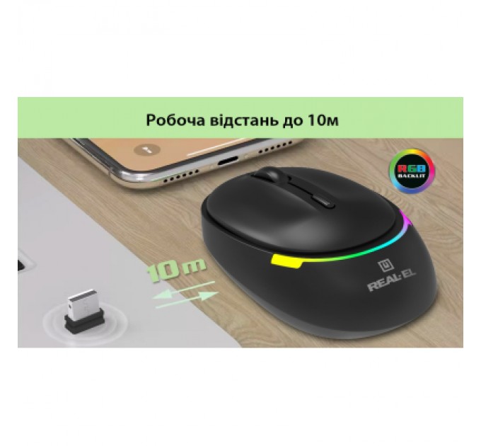 REAL-EL Мишка REAL-EL RM-440W Wireless/Bluetooth Black (EL123200045)
