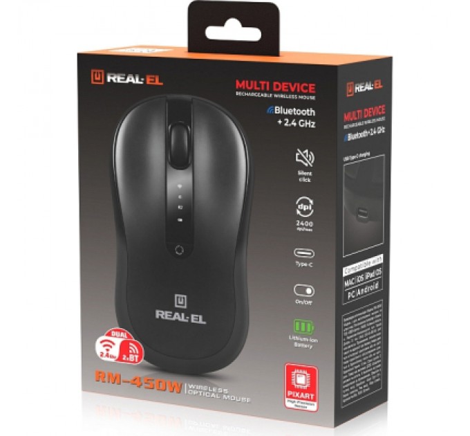 REAL-EL Мишка REAL-EL RM-450W Wireless/Bluetooth Black/Gray (EL123200046)