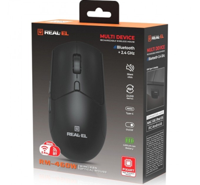REAL-EL Мишка REAL-EL RM-460W Wireless/Bluetooth Black (EL123200048)