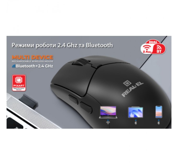 REAL-EL Мишка REAL-EL RM-460W Wireless/Bluetooth Black (EL123200048)