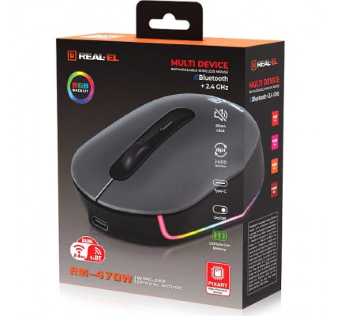 REAL-EL Мишка REAL-EL RM-470W Wireless/Bluetooth Dark Gray (EL123200049)