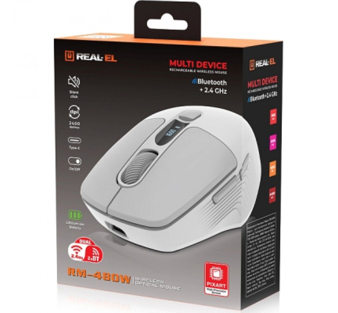 REAL-EL Мишка REAL-EL RM-480W Wireless/Bluetooth White (EL123200050)