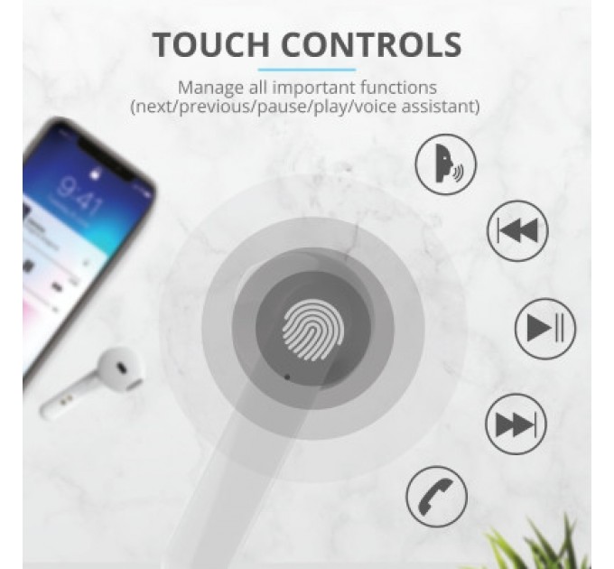 Trust Навушники Trust Primo Touch True Wireless Mic White (23783)
