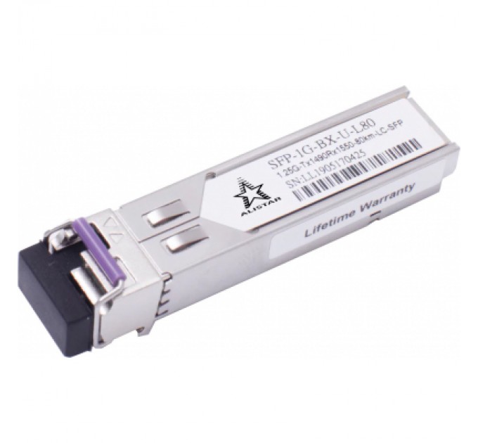 Alistar Модуль SFP Alistar Модуль SFP 1000BASE-BX 1SM WDM LC 80KM TX1490/RX1550nm DDM (SFP-1G-BX-U-L80)