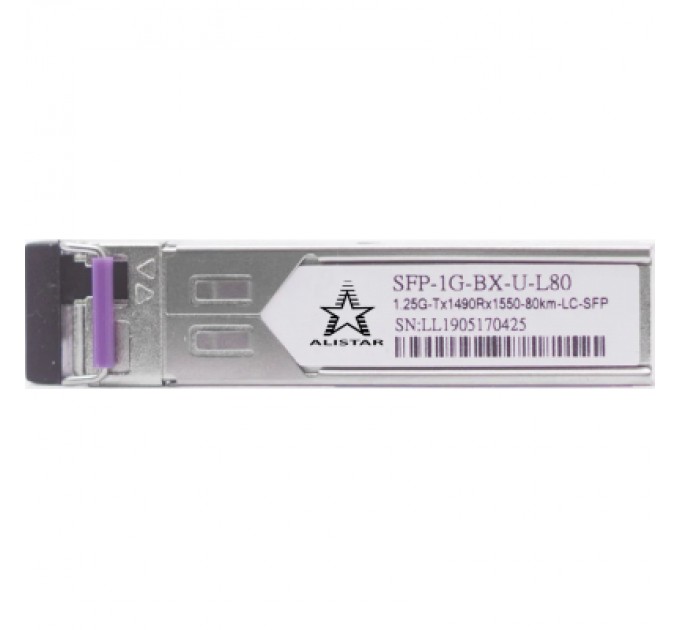 Alistar Модуль SFP Alistar Модуль SFP 1000BASE-BX 1SM WDM LC 80KM TX1490/RX1550nm DDM (SFP-1G-BX-U-L80)