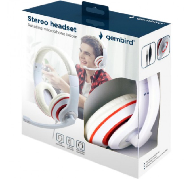 Gembird Навушники Gembird MHS-03 White/Red (MHS-03-WTRD)