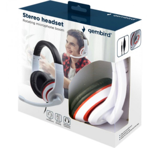 Gembird Навушники Gembird MHS-03 White/Red/Black (MHS-03-WTRDBK)