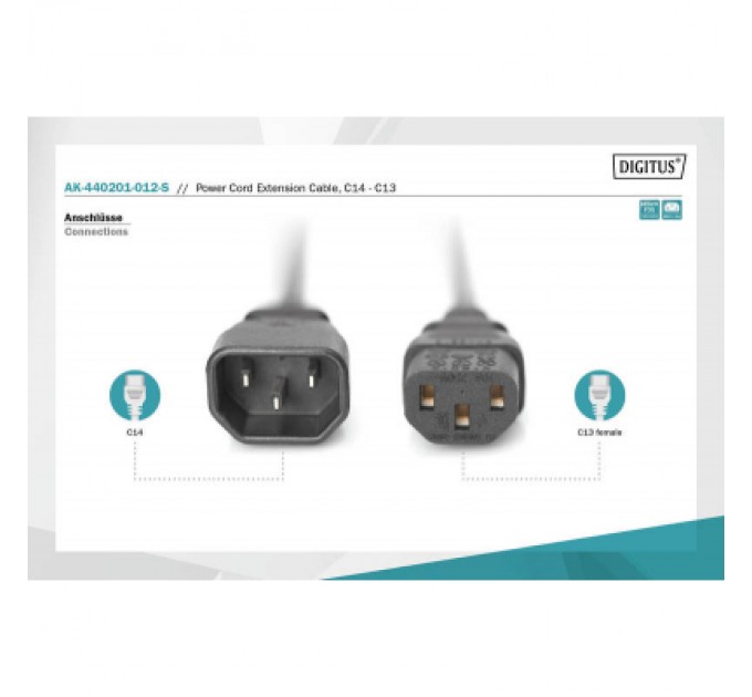 Digitus Кабель живлення C13 to C14 1.2m Digitus (AK-440201-012-S)