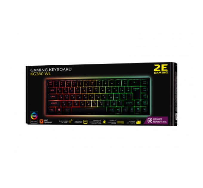 2E Клавіатура 2E GAMING KG360 RGB 68key Wireless Black (2E-KG360UBK)