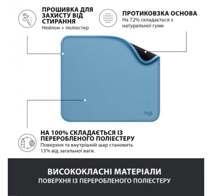 Logitech Килимок для мишки Logitech Mouse Pad Studio Series Blue (956-000051)