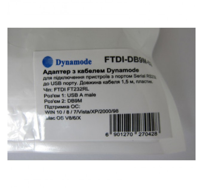 Dynamode Кабель для передачі даних Dynamode USB to COM 1.5m (FTDI-DB9M-02)