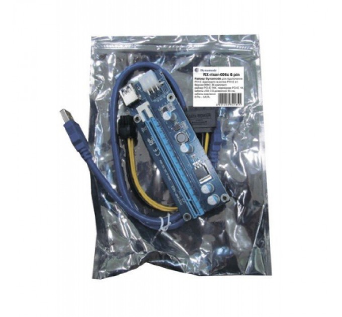 Dynamode Райзер PCI-E x1 to 16x 60cm USB 3.0 Cable SATA to 6Pin Power v.006C Dynamode (RX-riser-006c 6 pin)