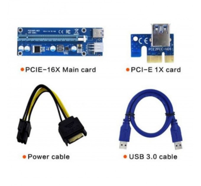 Dynamode Райзер PCI-E x1 to 16x 60cm USB 3.0 Cable SATA to 6Pin Power v.006C Dynamode (RX-riser-006c 6 pin)