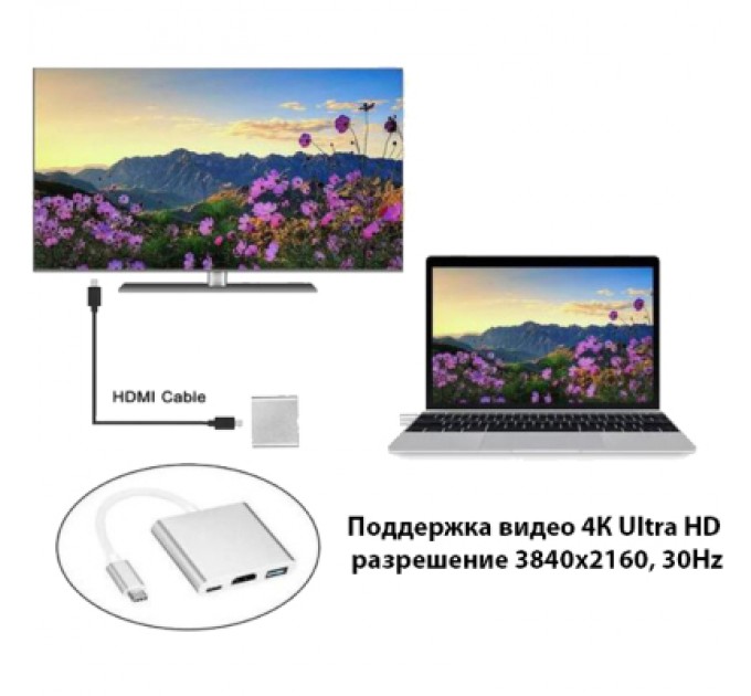 Dynamode Перехідник Dynamode Dynamode USB3.1 Type-C to 1хHDMI, 1хUSB 3.0, 1хUSB Type-C Fe (Multiport USB 3.1 Type-C to HDMI)