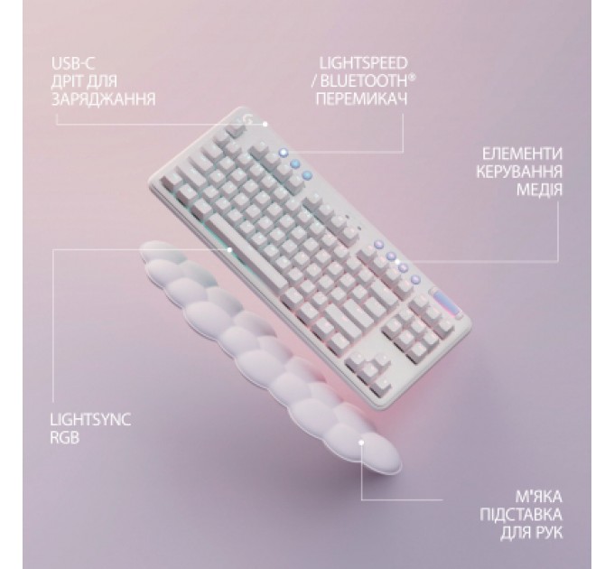 Logitech Клавіатура Logitech G715 Aurora Wireless Gaming GX Brown Lightspeed/Bluetooth UA Off-White (920-010465)