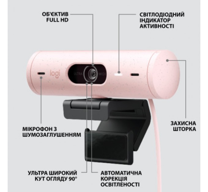 Logitech Веб-камера Logitech Brio 500 Rose (960-001421)