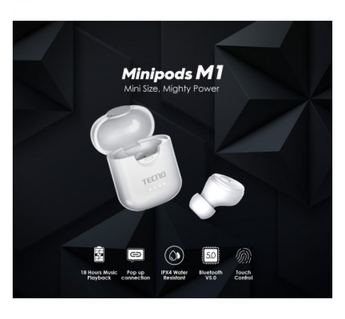 Tecno Навушники Tecno Minipods M1 Mono White (4895180759475)