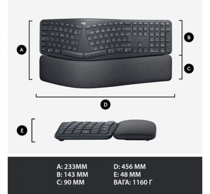Logitech Клавіатура Logitech ERGO K860 Bluetooth/Wireless UA Black (920-010108)