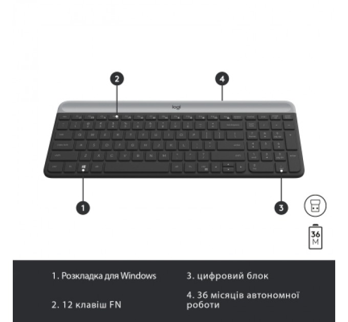 Logitech Комплект Logitech MK470 Slim Wireless UA Graphite (920-009204)