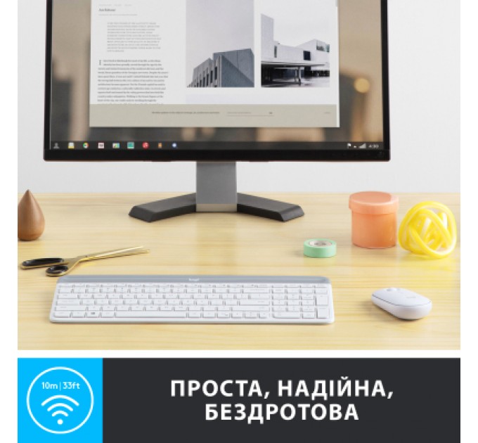 Logitech Комплект Logitech MK470 Slim Wireless UA Off-White (920-009205)