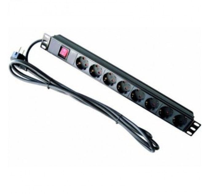Hypernet Силовий блок Hypernet 19" 8 розеток, кабель 1.8m алюм. корпус с выключателем (SPP8)