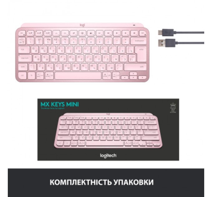 Logitech Клавіатура Logitech MX Keys Mini Wireless Illuminated UA Rose (920-010500)