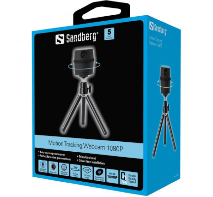 Sandberg Веб-камера Sandberg Motion Tracking Webcam 1080P + Tripod Black (134-27)