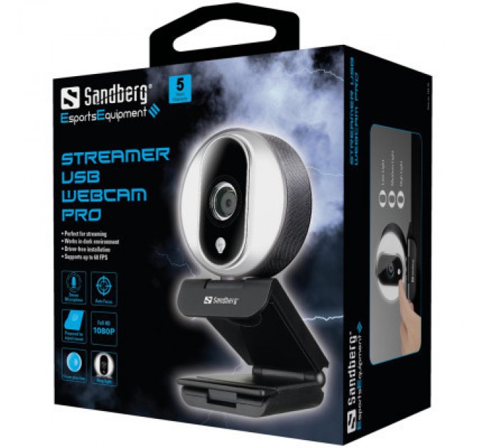 Sandberg Веб-камера Sandberg Streamer Webcam Pro Full HD Autofocus Ring Light Black (134-12)