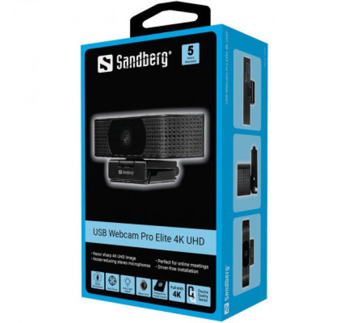 Sandberg Веб-камера Sandberg Webcam Pro Elite 4K UHD (IMX258) Autofocus USB-A/USB-C Black (134-28)