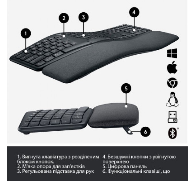 Logitech Клавіатура Logitech ERGO K860 for Business Bluetooth/Wireless UA Black (920-010352)