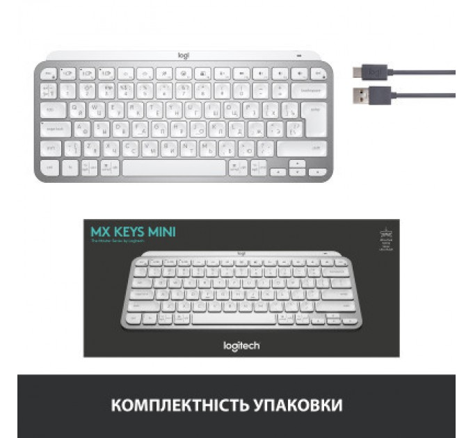 Logitech Клавіатура Logitech MX Keys Mini Wireless Illuminated UA Pale Grey (920-010499)