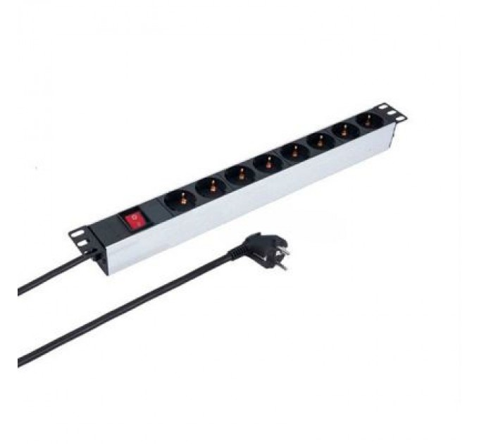 Kingda Силовий блок Kingda 19" 1U 8xSchuko, вимикач, кабель 2м (KD-PDU-GM-1U-P8)