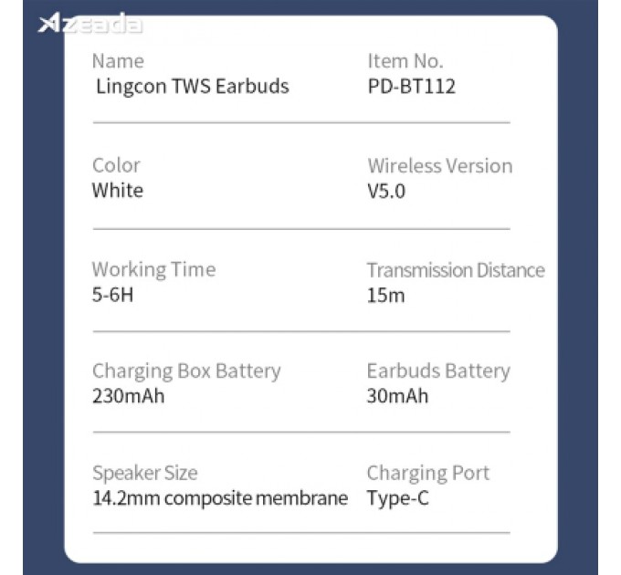 Proda Навушники Proda Azeada Lingcon 4th Mini TWS BT-112 White (PRD-BT112WT)