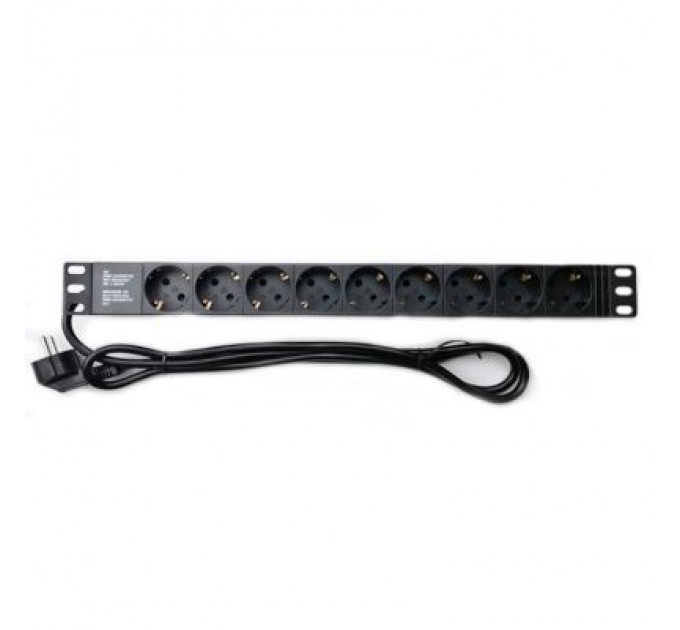 Eserver Силовий блок Eserver 19" 9 розеток, кабель 1.8м, алюм. корпус PDU 220В, 16А (WT-2261A-GER-9WAY)