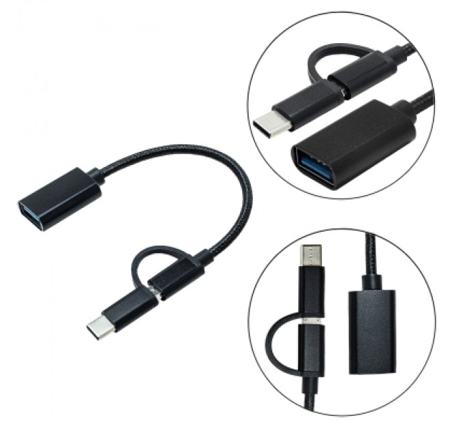XoKo Перехідник OTG AC-150 2in1 USB 3.0 - MicroUSB USB Type-C Black XoKo (AC-150-BK)