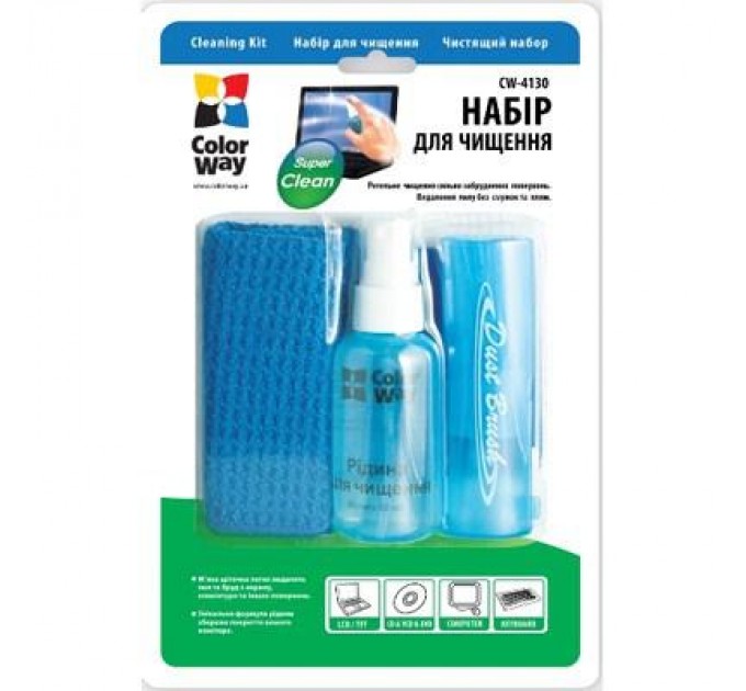 ColorWay Універсальний чистячий набір ColorWay набір 3в1 серветка, спрей, щіточка (CW-4130)