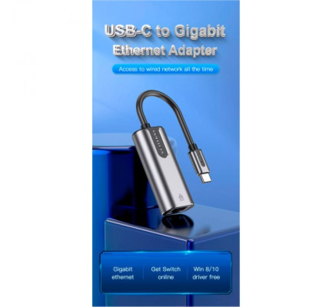 Vention Перехідник USB3.1 Type-C to Ethernet RJ45 1000Mb Aluminum black Vention (CFNHB)