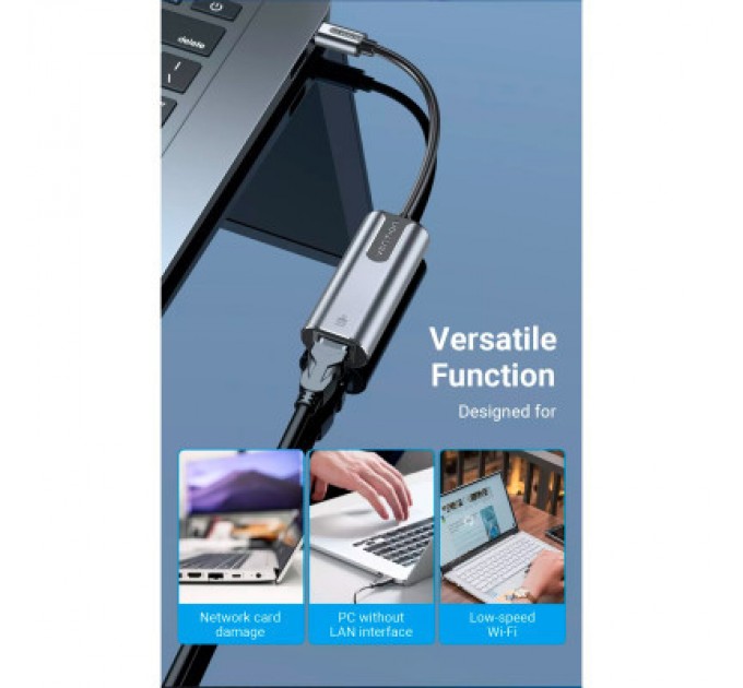 Vention Перехідник USB3.1 Type-C to Ethernet RJ45 1000Mb Aluminum black Vention (CFNHB)